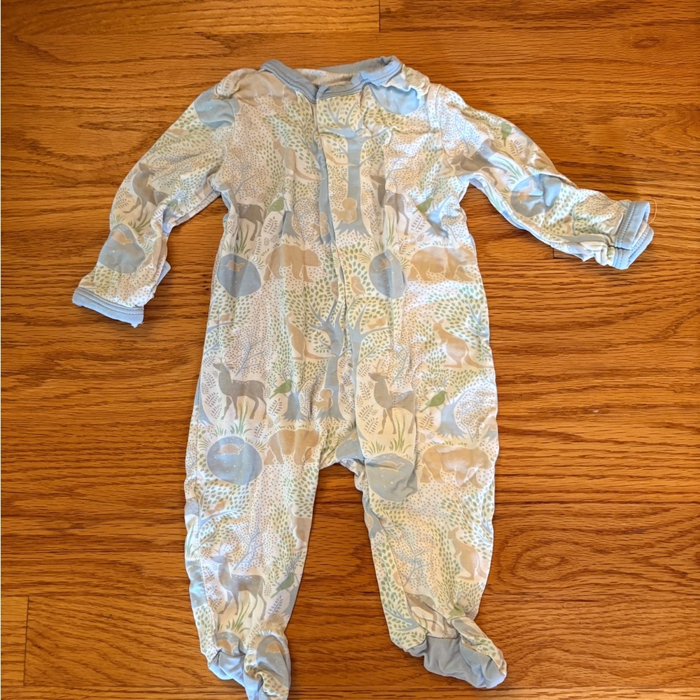 Magnetic Me Blue and Tan Footie Onesie with Built-in Feet Newborn